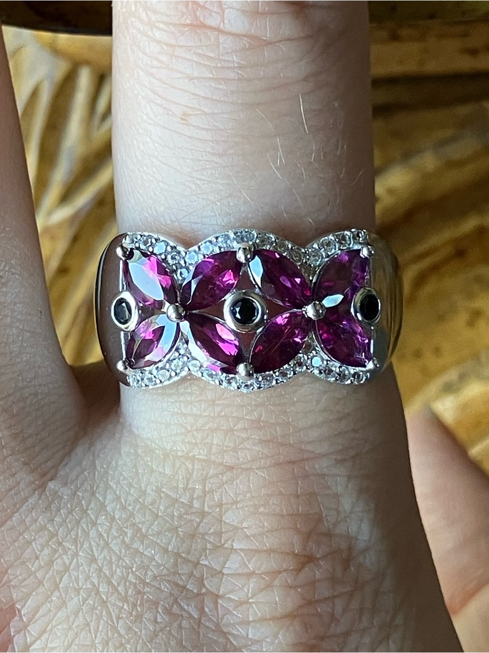 Raspberry Garnet Black Spinel Sterling Silver Ring Size 10